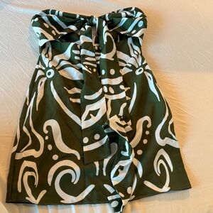 Commense Strapless Dress in Green and White